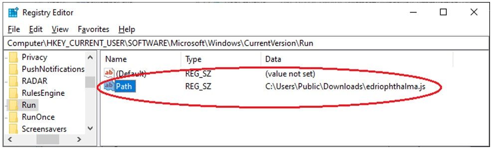 Figure 7: The auto-run item added to the system registry.