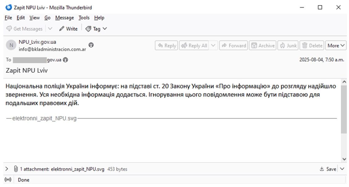 Figure 2: The phishing email