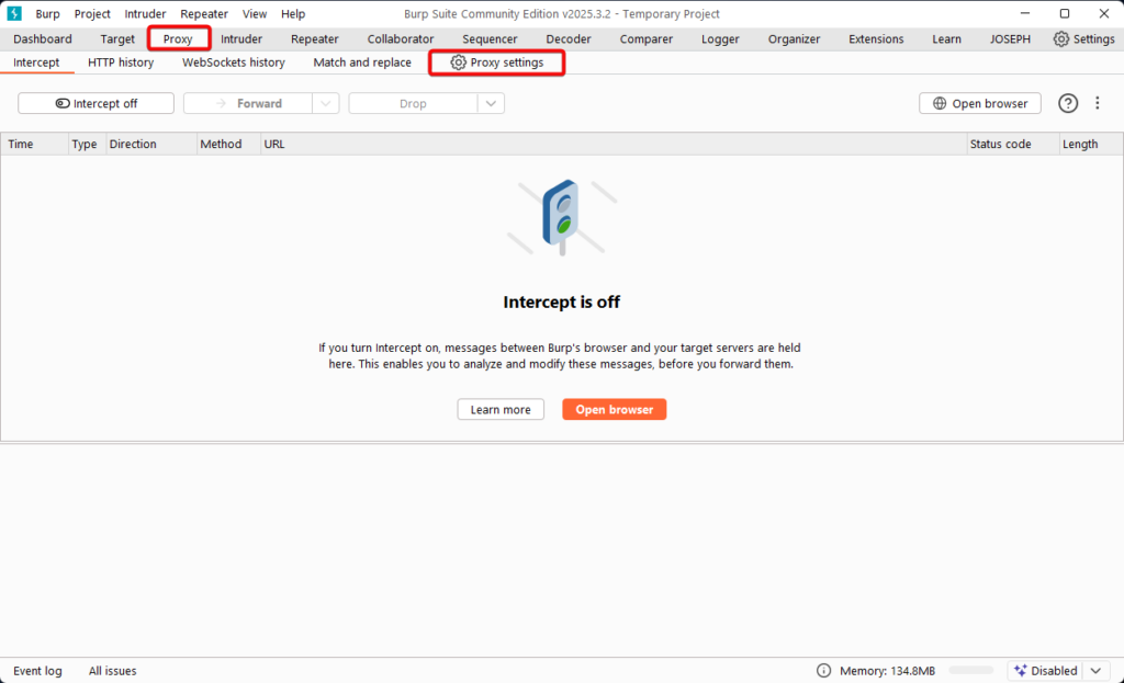 Proxy Settings in burp suite