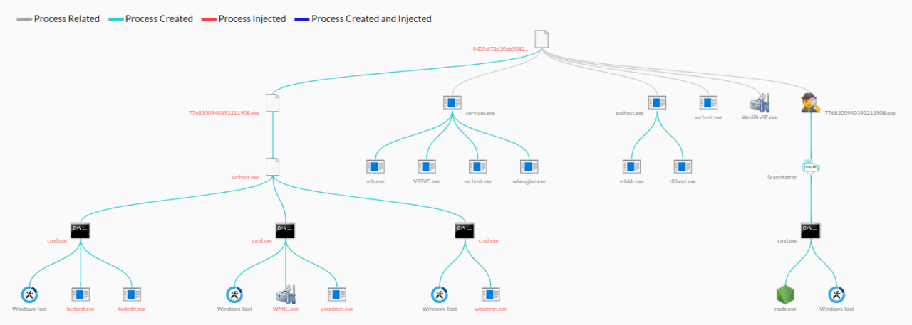 Figure 1: Chain of execution of the ransomware
