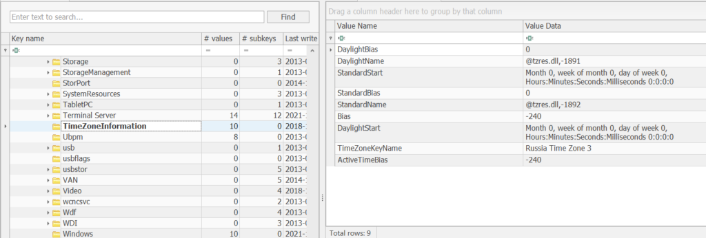 registry forensics finding the timezone information