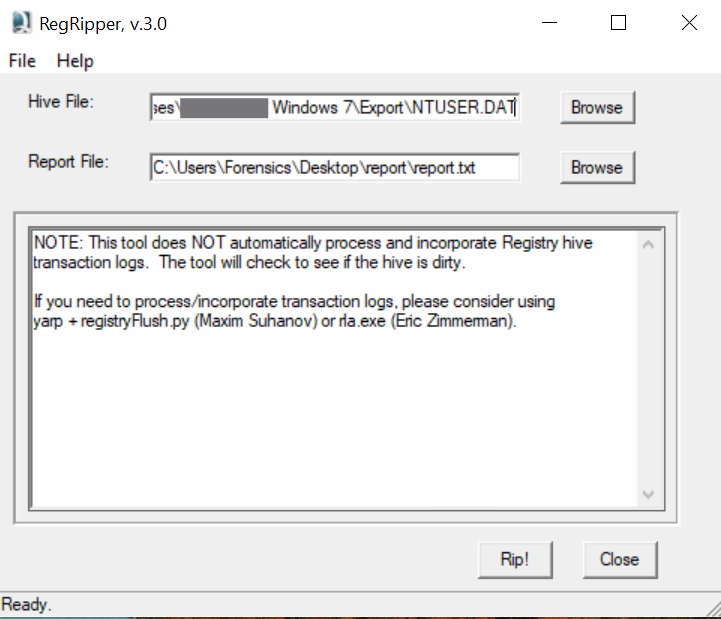 regripper for registry forensics