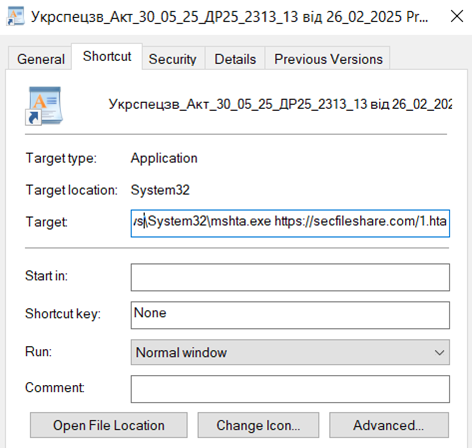 LNK file shortcut details