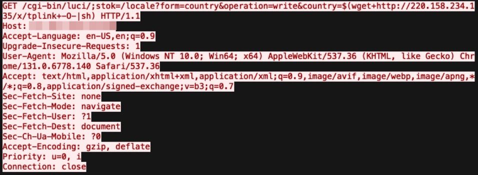 Figure 1: TP-Link Archer AX21 exploit traffic
