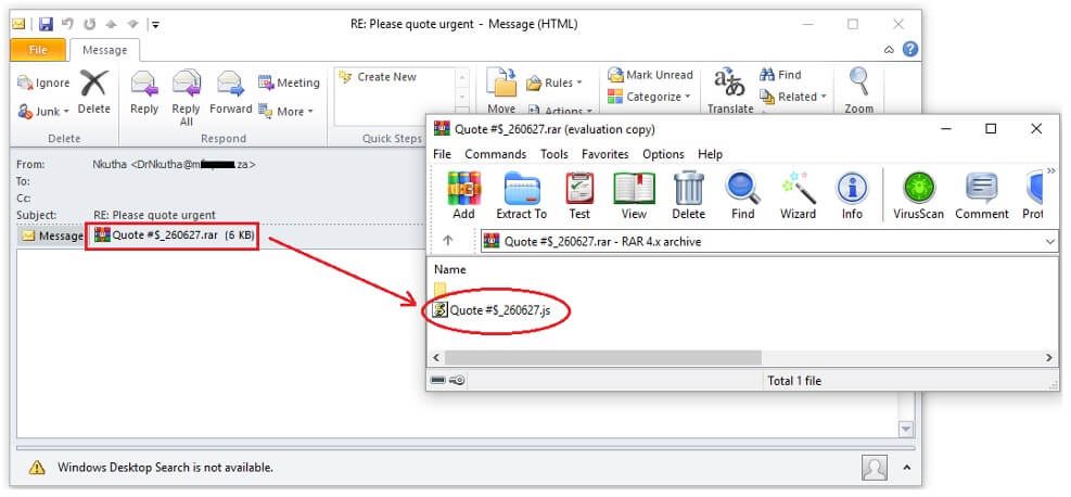 Figure 2: The phishing email with a RAR attachment.